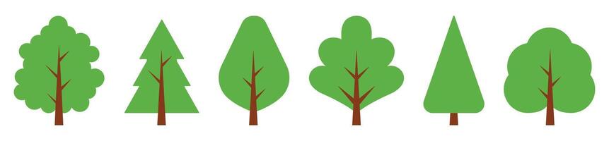 Variety of simplified tree illustrations in different shapes and styles vector