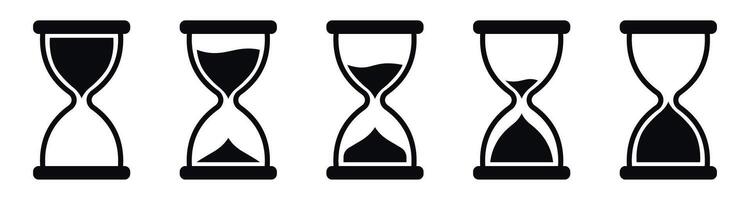 Icon set hourglasses showing different sand levels and time passing vector