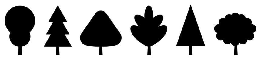 Set of various tree silhouettes in simple black shapes vector