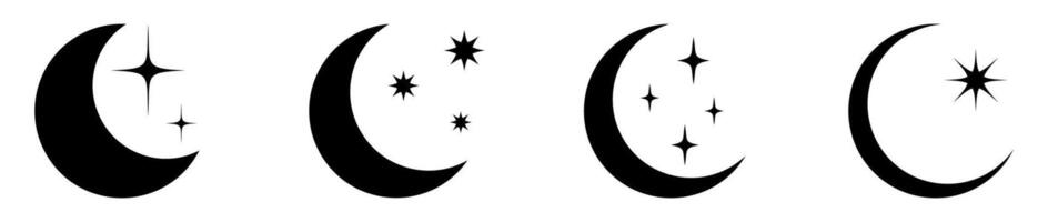 Crescent moon and star symbols. Moon crescent icon set vector