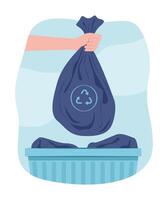 Human Hand Holding Garbage Bag for Litter into Trash Can for Waste Sorting and Recycle Concept Illustration vector