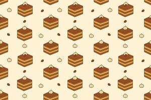 Tiramisu Sliced Cake Seamless Repeat Pattern with Coffee Beans and Cream vector