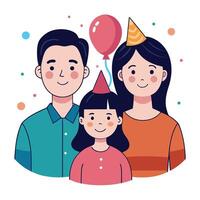 contento familia con cumpleaños sombrero ilustración vector