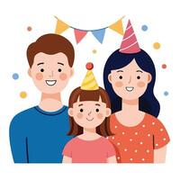 contento familia con cumpleaños sombreros ilustración vector