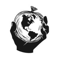 Symbolic Image of Environmental Impact and Pollution Showing Our Planet Earth Caught in a Disposable Plastic Bag vector