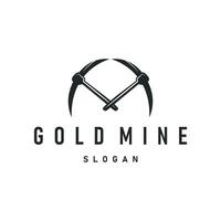 mining logo design simple minimalist concept gold mountain mining with worker hat pickaxe tool, vintage retro template illustration symbol vector