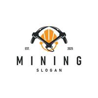 mining logo design simple minimalist concept gold mountain mining worker hat, pickaxe tool, vintage retro template illustration symbol vector