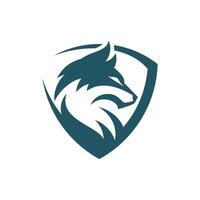 Minimalist shield wolf head logo template vector