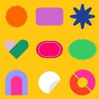 Set of Colorful Abstract Geometric Shapes on Yellow Background Modern Icons for UI Stickers or Graphic Design vector