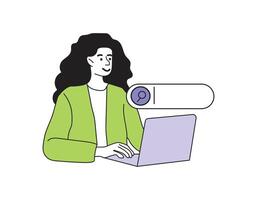 A woman working on her laptop computer, typing on the laptop keyboard, sitting in a cafe. vector