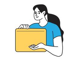 Woman holding a folder, presenting information in a business setting. vector