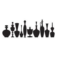A black and white illustration of a row of vases vector