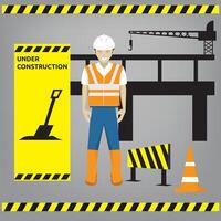 Under construction element with engineer illustration vector