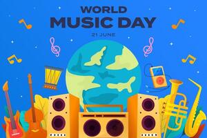 world music day background illustration in gradient style vector