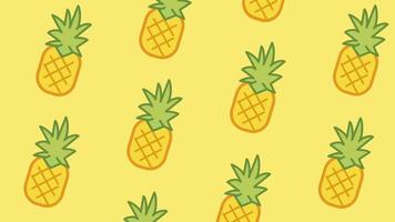 A seamless repeating pattern of pineapples on a warm yellow background, capturing a fun and sunny tropical vibe with bold fruit graphics video