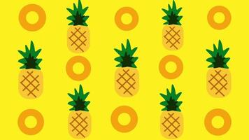 Multiple pineapples arranged in a structured grid with rings and bright yellow background, giving off a fun and festive tropical party vibe video