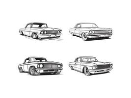 four different types of classic cars in different poses vector