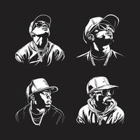four different images of a man wearing a hat and sunglasses vector
