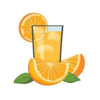 orange juice with slices and leaves on a white background vector