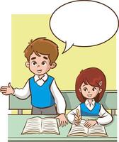 Illustration of Student Children Standing Up and Speaking and Introducing Themselves in Class vector