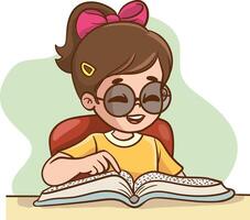 Visually impaired child reading using Braille alphabet illustration vector