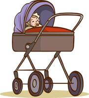 illustration of a sleeping baby in a stroller on a white background. vector