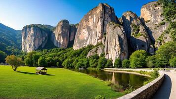 Aerial View of Majestic white Limestone Cliffs Landscape photo