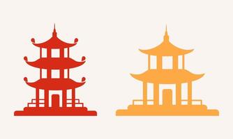 Two Colorful Asian Pagoda Symbols in Flat Design vector