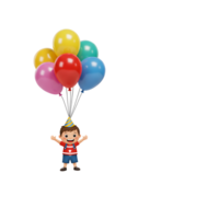 Joyful Boy Floating with Colorful Balloons Against Transparent Background png