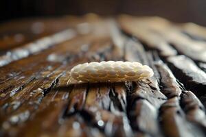 A white object sitting on top of a wooden surface photo
