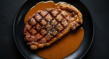 Seared Steak with Savory Sauce - Top View photo