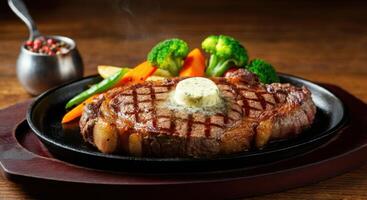 Sizzling Ribeye with Garlic Butter and Vegetables photo