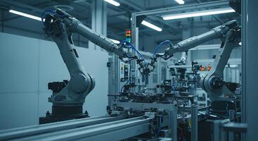 Automated Assembly Line with Robotic Arms Performing Precision Work photo