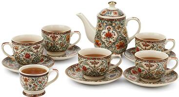Arrangement of Tea Set with Floral Design Teapot and Cups photo