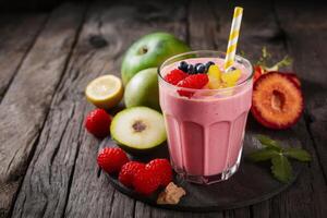 Strawberry smoothie with fresh fruits photo