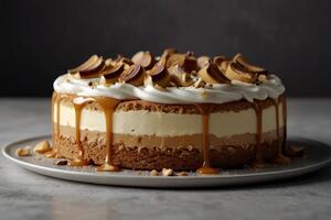 Full Banoffie cake shot on table photo