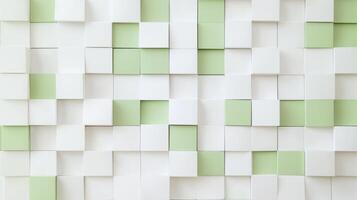 Modern three-dimensional abstract pattern with white and light green cubes photo