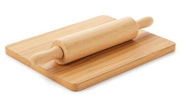 Rolling Pin Resting on a Wooden Cutting Board for Baking photo