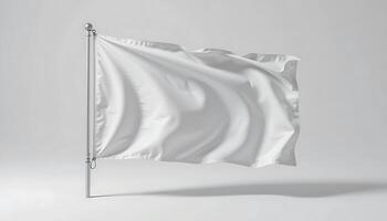 Waving White Flag on Pole Mockup with Subtle Shadows for Design photo