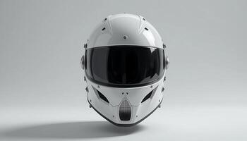 Isolated White Motorcycle Helmet with Dark Visor on a Clean Background photo