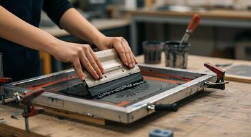 A person is using a printing press to make a piece of art photo