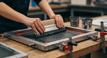 A person is using a machine to print on a piece of paper photo