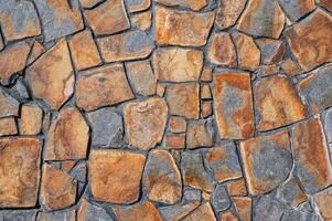 Fragment of a wall from a chipped stone. Wide panoramic stone pattern. photo