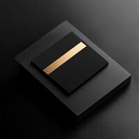 A black box with gold stripes on it photo