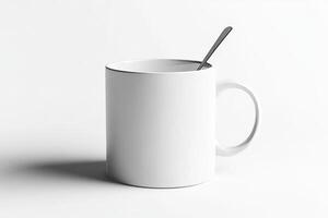 A white mug with a spoon in it photo