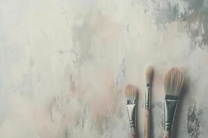 Paintbrushes and canvas arranged on a neutral background ready for creative expression and artistic exploration photo