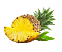 Fresh pineapple slice with vibrant green leaves for fruit design png