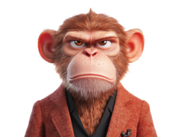 Stylish monkey character with a serious expression in a suit png