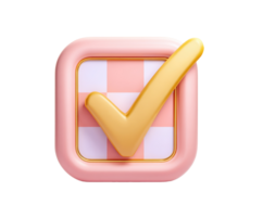 Digital check mark icon in pink and gold design for approval png
