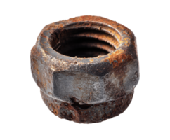 Rusty metal nut with wear and tear showing aging and corrosion png
